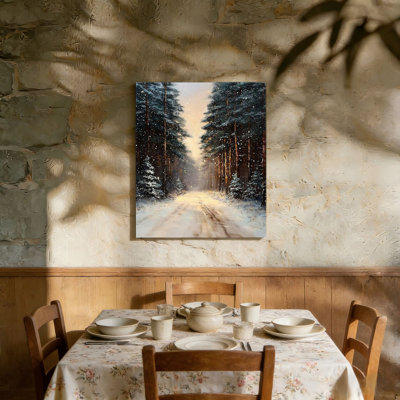 «Green Rustic Farmhouse Christmas Winter Snowy Forest», art mural en bois à l'arrière 36 po x 24 po