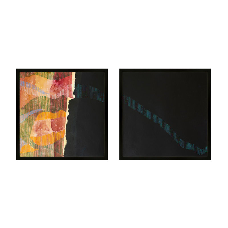 Delta Wave 1 & 2. Set Of 2 Painting by Jacques Pilon, Black Framed, 16" H x 16" W x 1.25" D