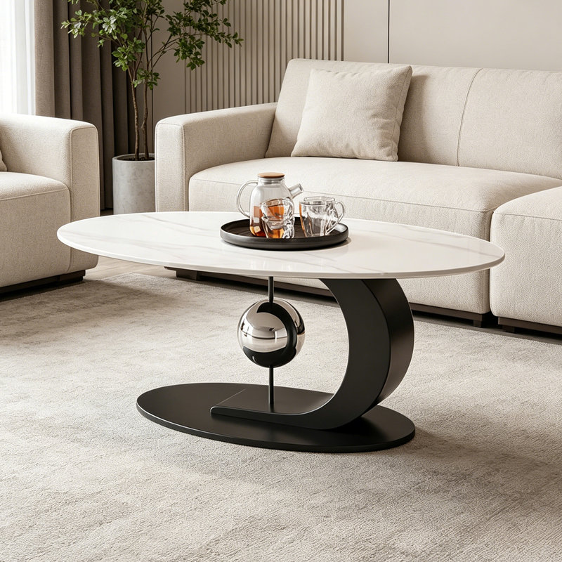 Table basse Italian Minimal Stylish, H 17,71 po x L 51,18 po x l 27,55 po, Blanc / Gris