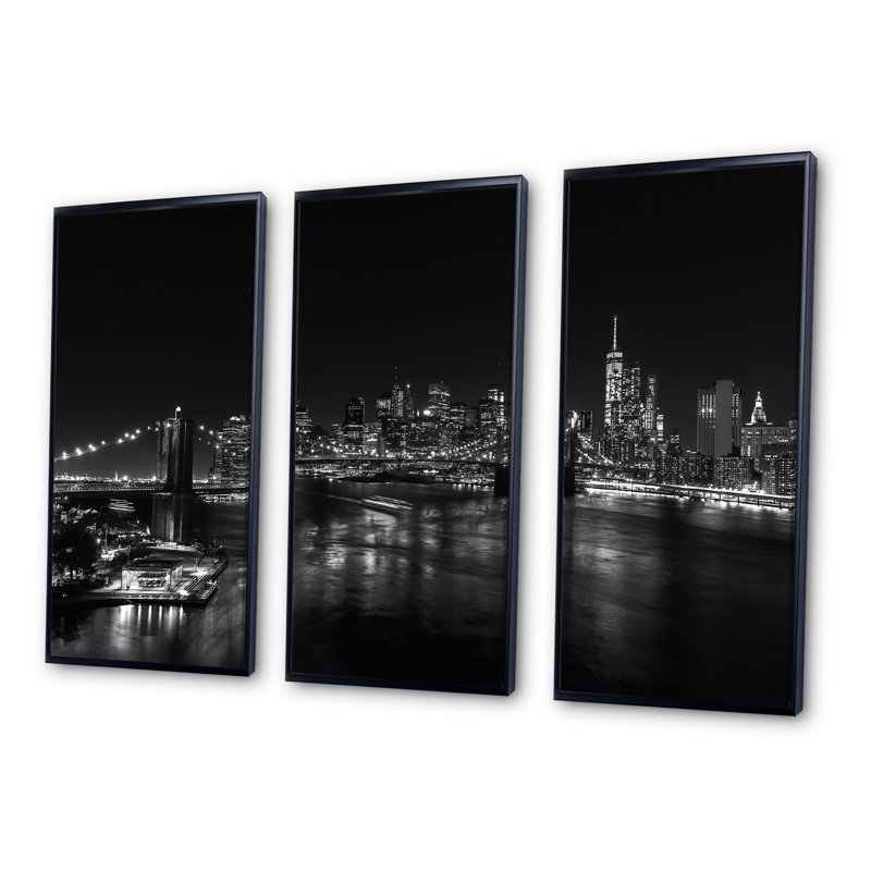 Noir, blanc, image de l'horizon de Manhattan - ensemble d'art mural encadré colonial sur 3, Noir, noir, noir, noir