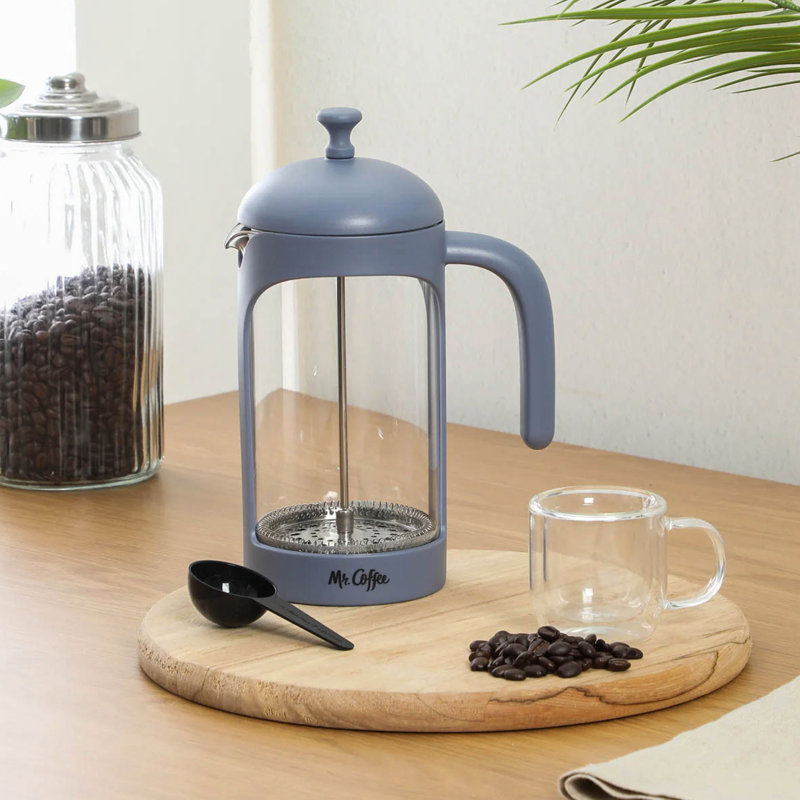 Cafetière à cafetière à piston 31 onces Mr. Coffee, Blue, 8.5" H x 4" W x 6.5" D