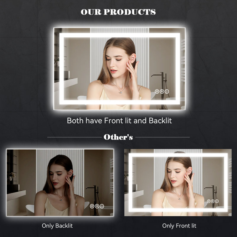 Smart Ultra-Bright LED Anti-Fog Tempered Glass Bathroom Mirror with ETL Certification, 84" x 40"