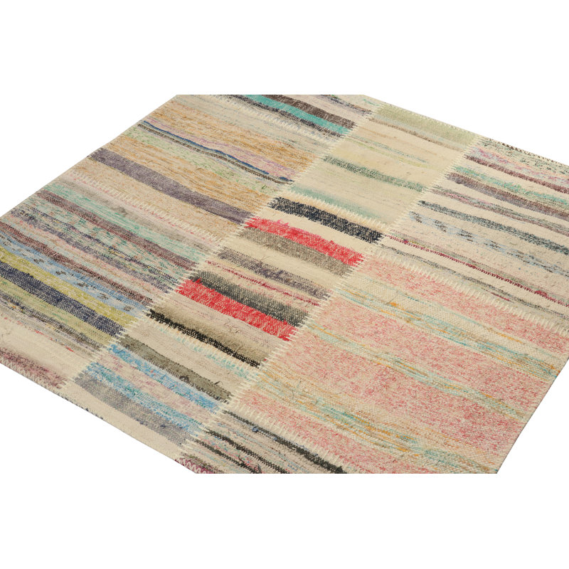 Wool Striped Area Rug in Pink