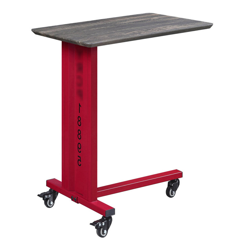 Table d'appoint rectangulaire rouge avec base en métal et plateau en bois stratifié contemporain pour salon