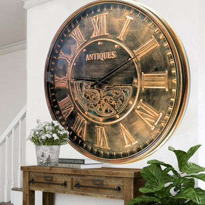 THE GEARS CLOCK Wall Clock with Real Moving Gears LU-LI_ 40 in Round "KNEIFF" DARK-BROWN