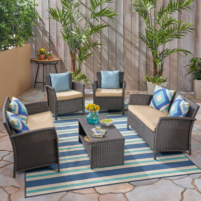 Wicker 6 - Person Patio Conversation Sets with Cushions
