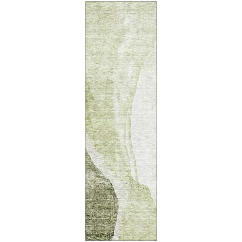 Premium Machine Washable Prisco Olive Rug, Runner 2'3" x 7'6"