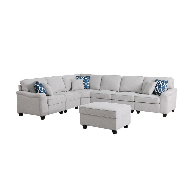 Canapé modulaire en L gris clair de 7 po avec repose-pieds et repose-pieds Leo