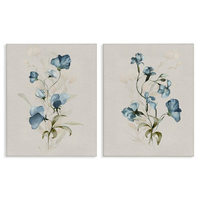 «Blue Botanical Herbs», ensemble de 2 toiles, par Susan Jill