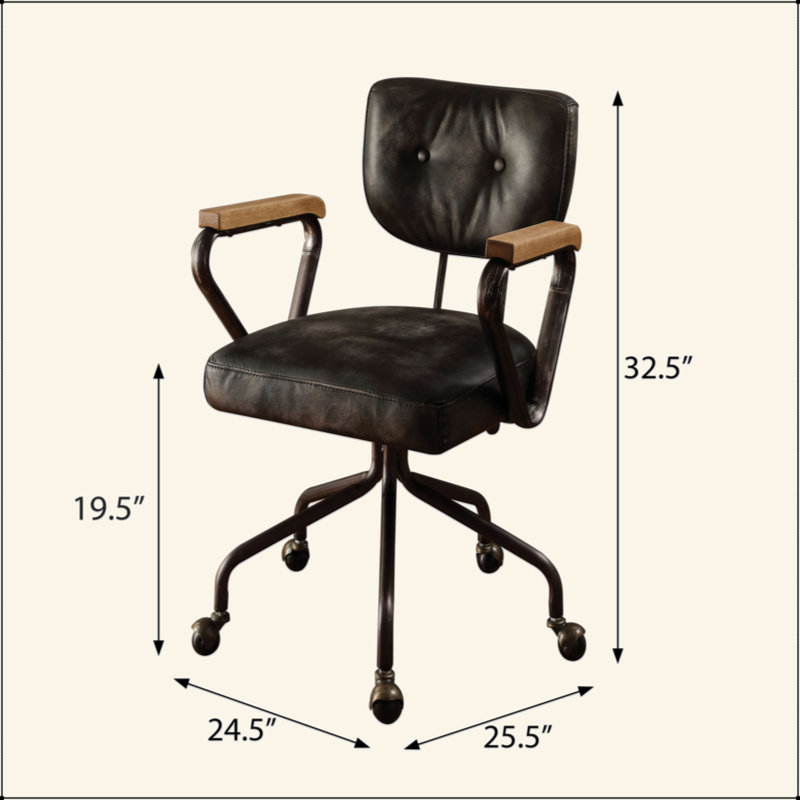 Chaise de bureau pivotante vintage noire avec garniture cloutée, Noir