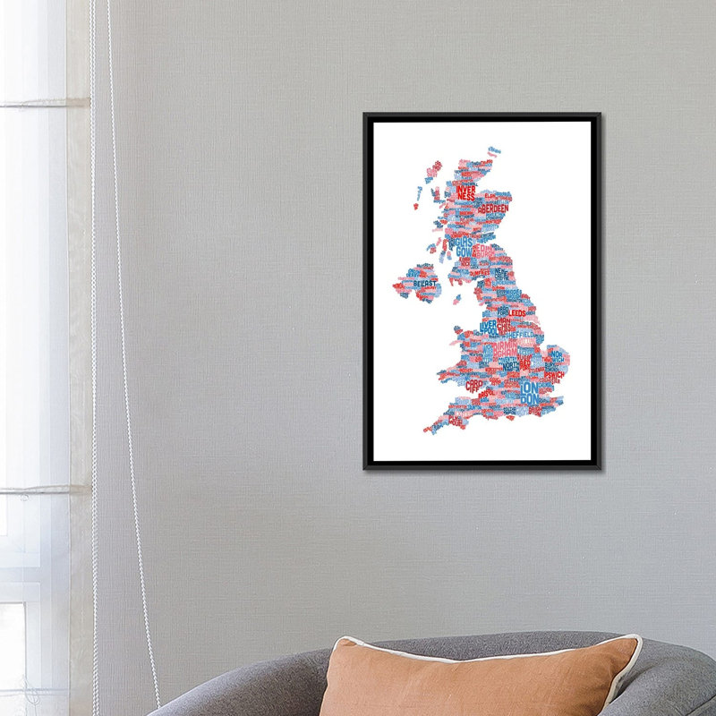 « grande-bretagne villes text map » par michael tompsett, art textuel sur toile, H 26 po x l 18 po x P 1,5 po, Pas de tapis