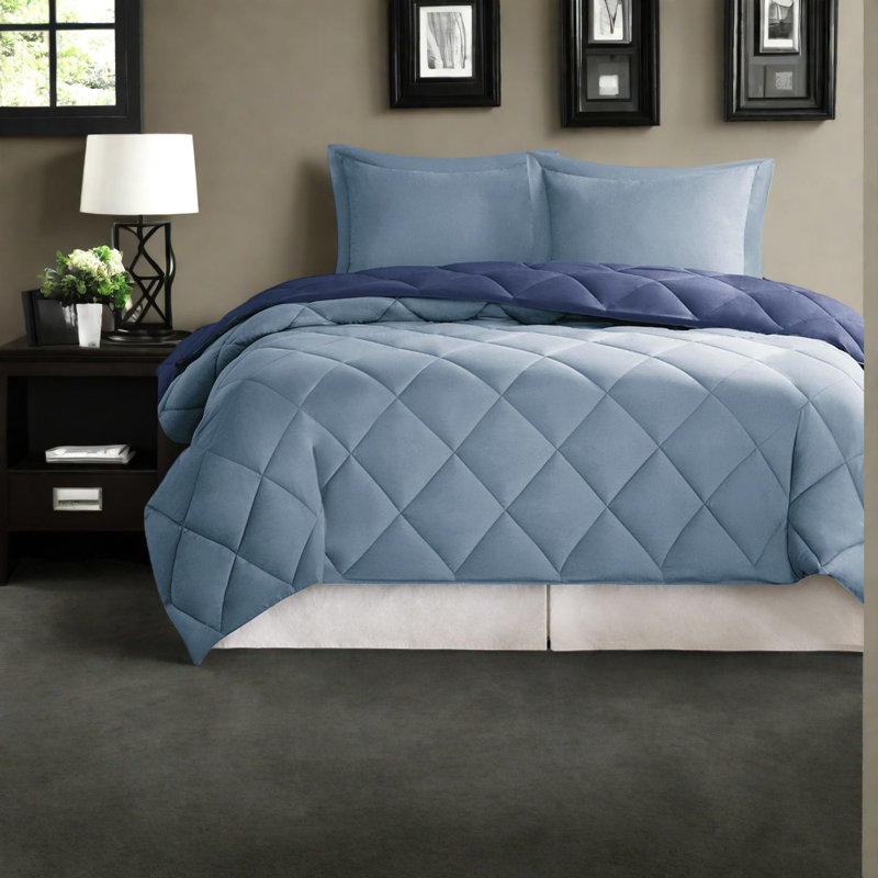 Reversible Diamond Quilting Bedding Sets, Hypoallergenic Polyester Comforter, Modern Style For Cozy Home