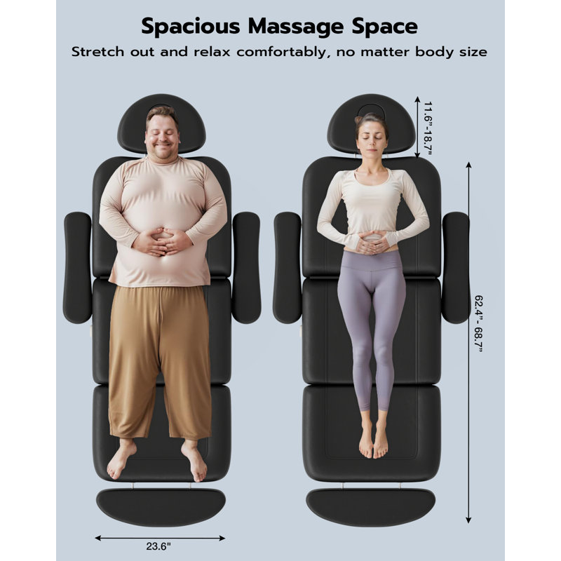 Table de massage noire entièrement électrique à 4 moteurs avec inclinaison vers l'arrière, capacité de 550 lb, Noir