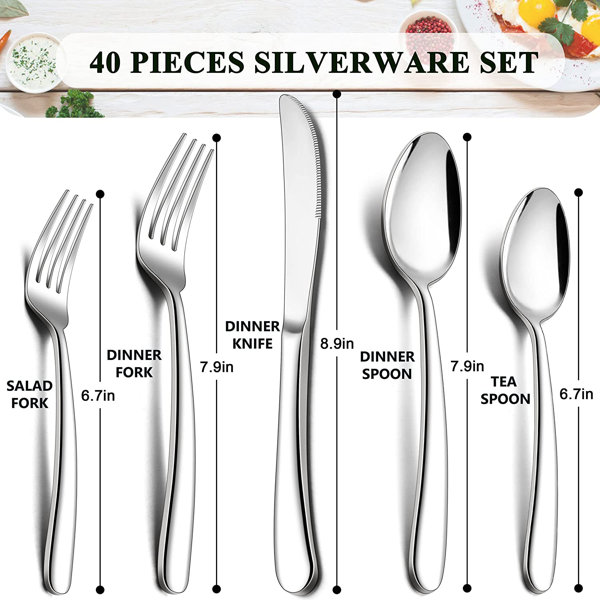 Silverware Set, 40-Piece Flatware Set, Stainless Steel Home Kitchen Hotel  Restaurant Tableware Cutlery Set, Service for 8,Include