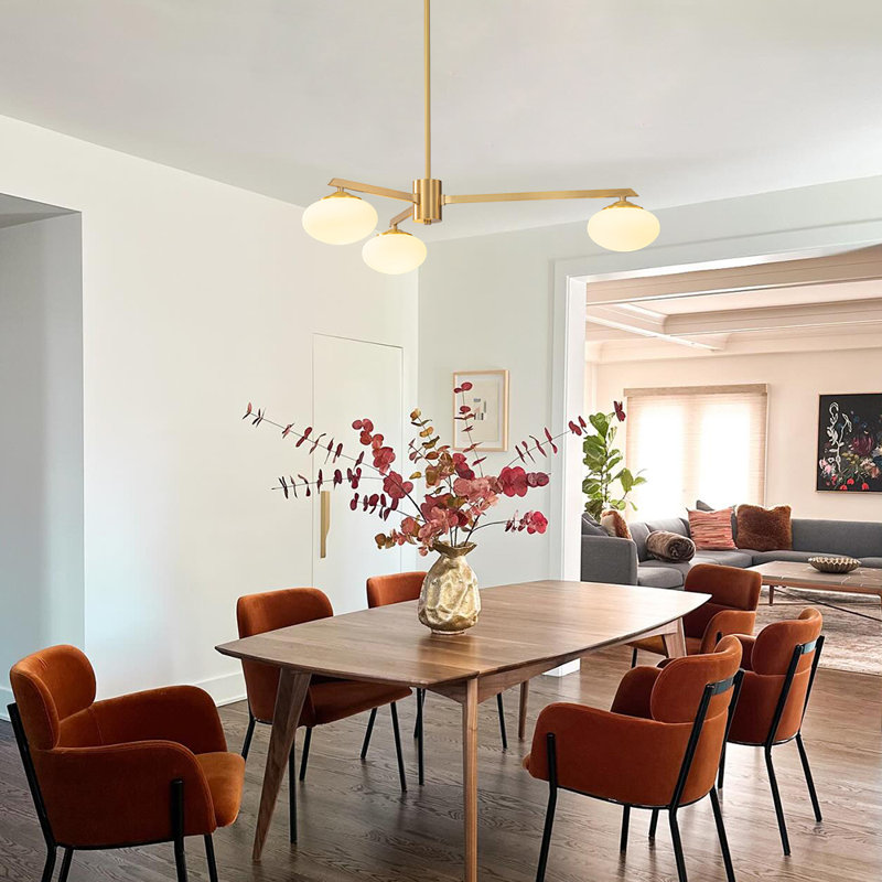 Priella Mid-century Brass Ellipse Glass Chandelier, 5.9" H x 26.4" W x 26.4" D, 3-Light