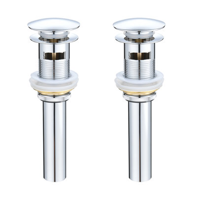 Vessel Sink Pop-Up Drain with Overflow 2.56 x 2.56 x 7.08 In 304 Stainless Steel Set of 2 Bathroom Sink Drain Chrome with Push Button Stopper