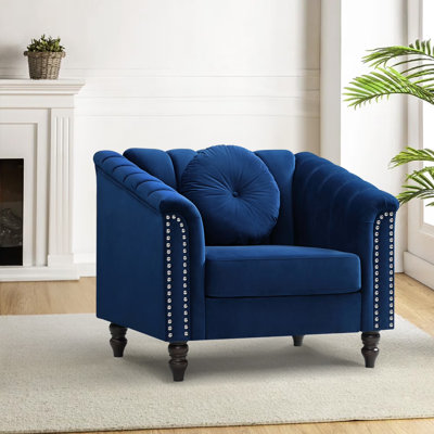 Sofa Chair, Flannel Accent Chair With Pillow For Living Room, Blue