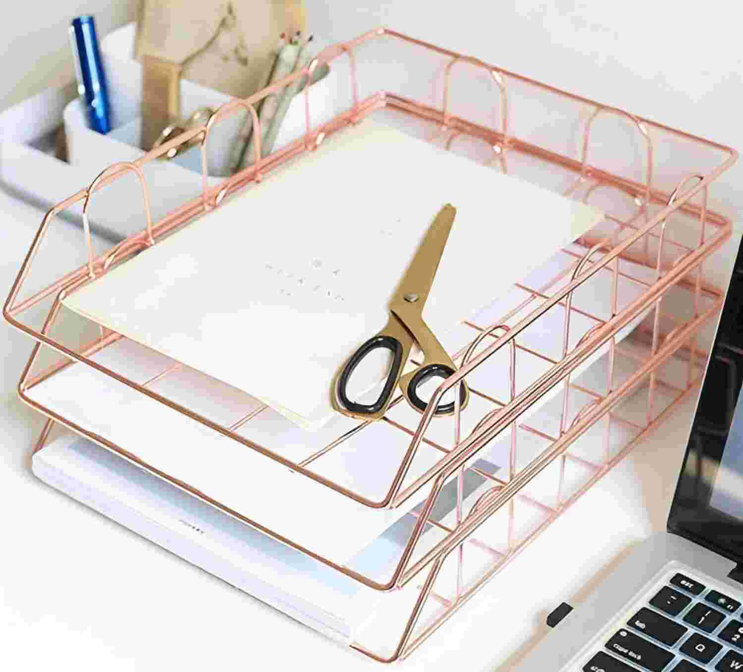 Mercer41 Rose Gold 4-Tier Stackable Paper Tray Desk Organizer ...