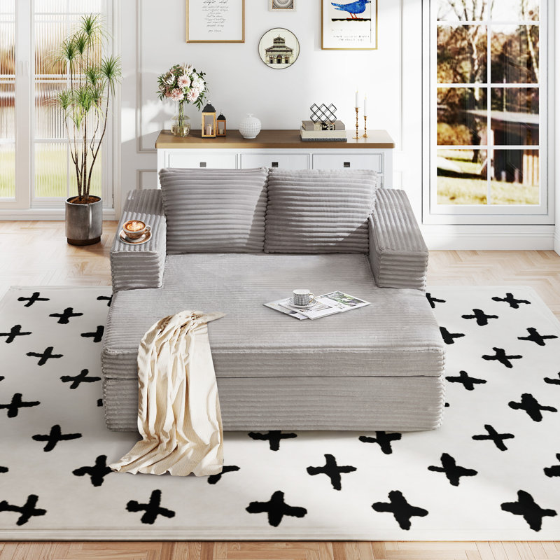 59.1" Wide No Assembly Needed Sleeper Loveseat Sofa, 2 - Seater Compressed Sponge Couch Bed, Grey