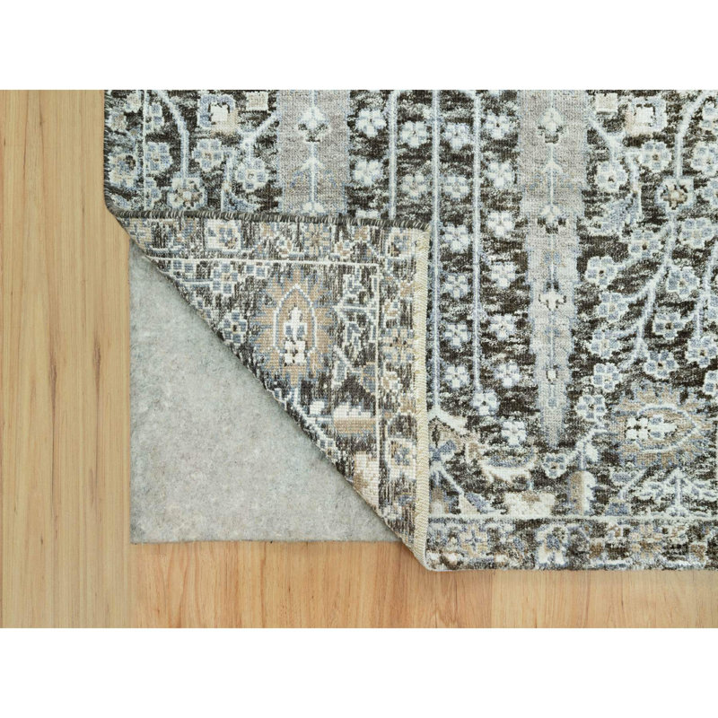 2'6"x10' Grey Hand Knotted Silk and Wool Willow and Cypress Tree Rug 41FF6CF0608D4BA9946BA2B7FB0BFD11