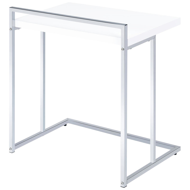Table à collation rectangulaire moderne avec finition blanche brillante et pieds en métal pour un support de surface ultrabrillant