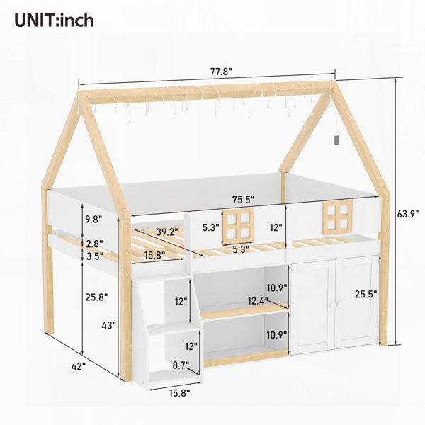 Ebern Designs Low Loft Bed With Step Staircase, Shelving, Cabinets And ...
