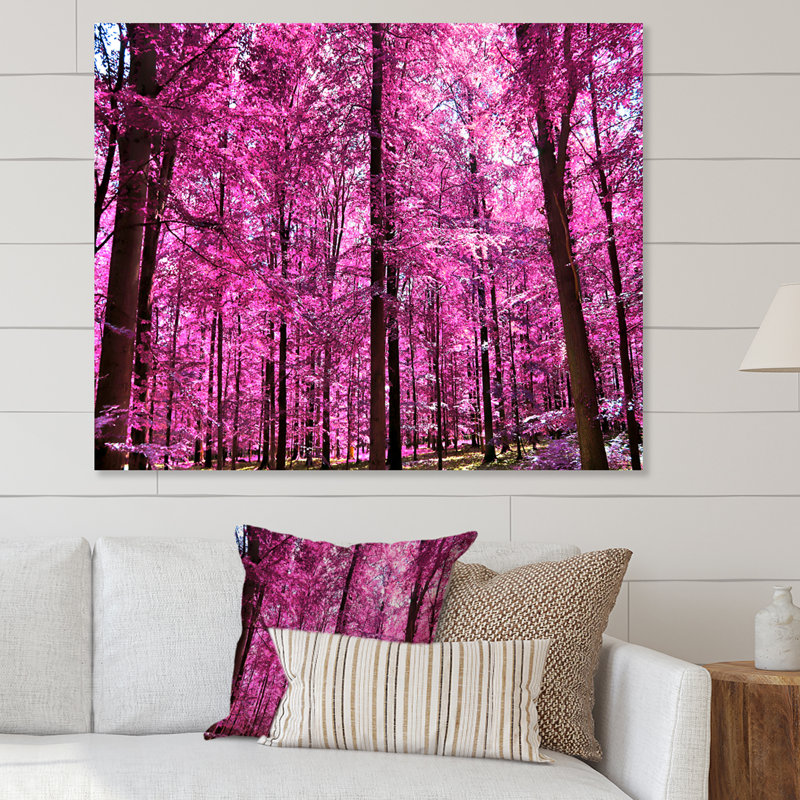Pink And Purple Fantasy Forest Landscape XI - Painting on Canvas, 24" H x 36" W x 1" D, Wrapped Canvas