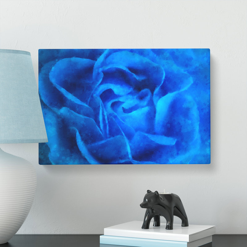 Folded Rose Petals In Blue - Wrapped Canvas Painting, 35cm H x 50cm W x 3cm D
