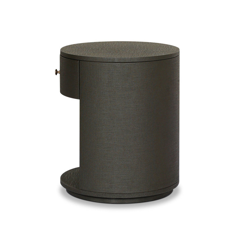 Amelia Oval One Drawer Nightstand-Black Linen, Dark Green Lacquered Linen