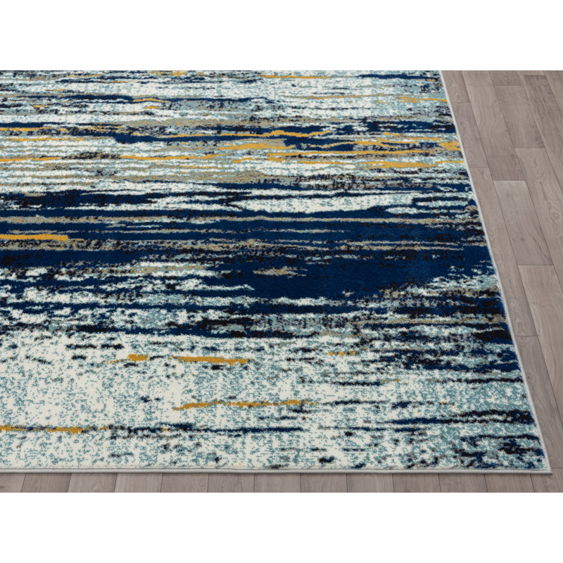 Laguna Blue and Yellow Abstract Synthetic Round Rug