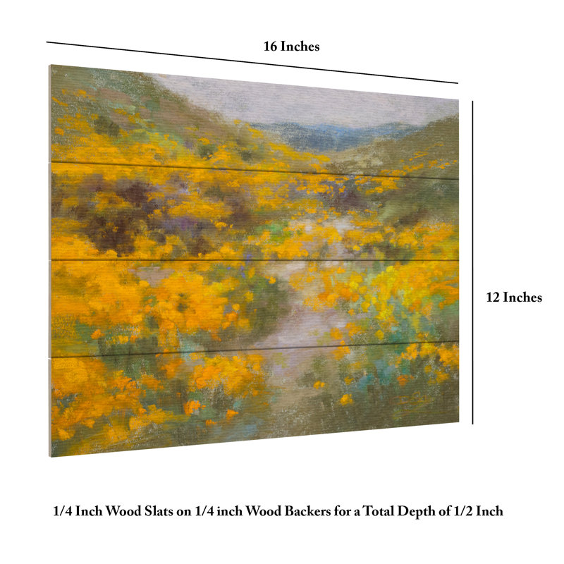 Christine Debrosky Golden Explosion Wood Slat Art, H 18 po x l 22 po