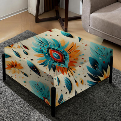 Motif artistique de style bohème aux tons de terre - repose-pieds carré Boho