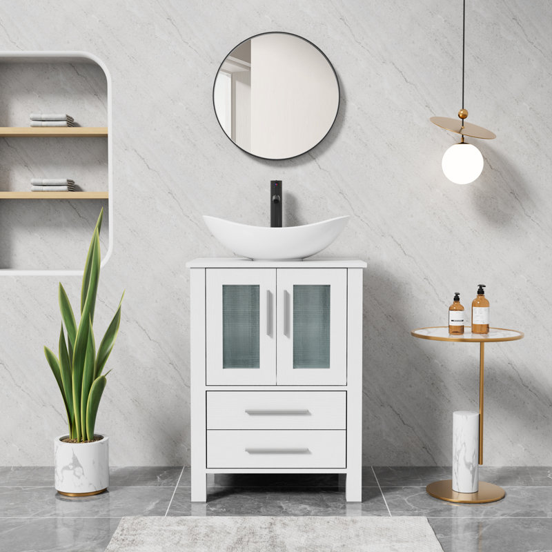Base de meuble-lavabo simple 24 po seulement, lavabo et miroir non inclus, Blanc