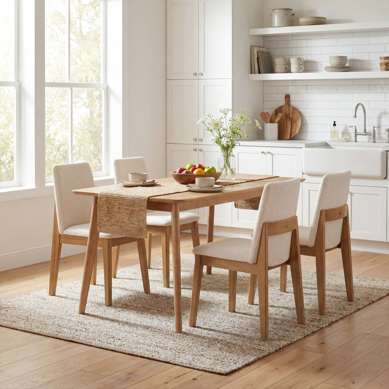 Urquhart 5-Piece Mid Century Modern Dining Table Set With Upholstered Chairs