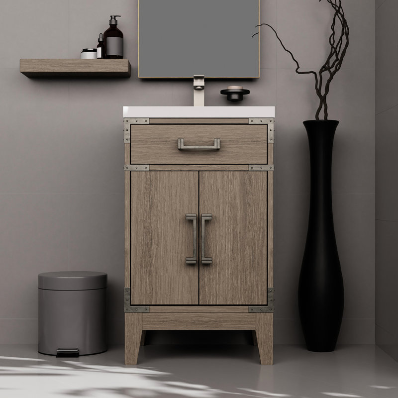 Meuble-lavabo en chêne gris l 20 po x P 18 po avec comptoir et robinet en acrylique, 18 po Meuble-lavabo à miroir, comptoir
