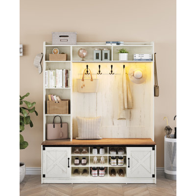 Hall Tree, 6-in-1 Farmhouse Entryway Bench with Shoe Storage Bench & Coat Rack, Entryway Furniture with 15 Cubbies & 5 Tri-Hook, Adjustable Shoe Stora by Gracie Oaks