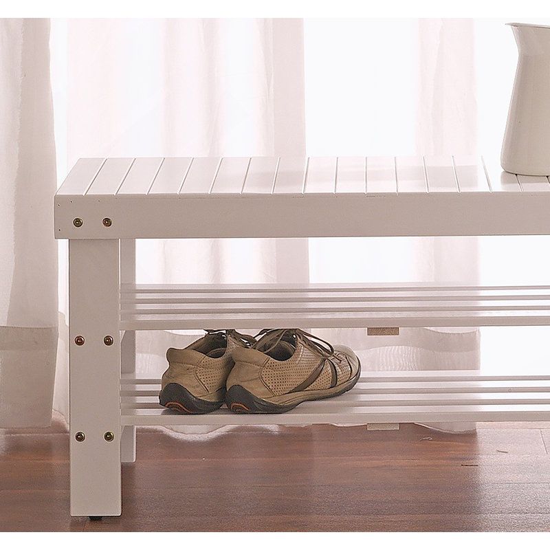Banc à chaussures en bois massif de qualité Pina, finition blanche, Blanc