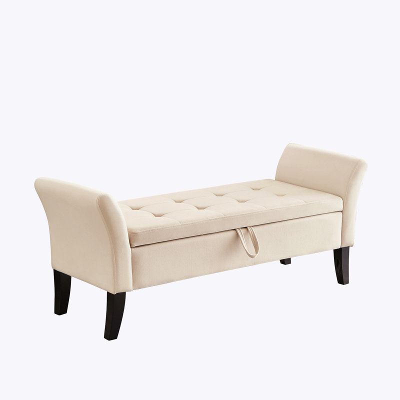 Velvet Upholstered Storage Bench, Beige