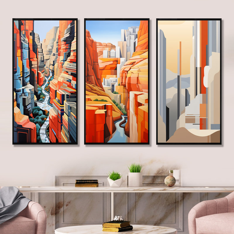 Paysage de canyon inspiré de Stijl, Cadre flottant noir, H 32 po x l 48 po