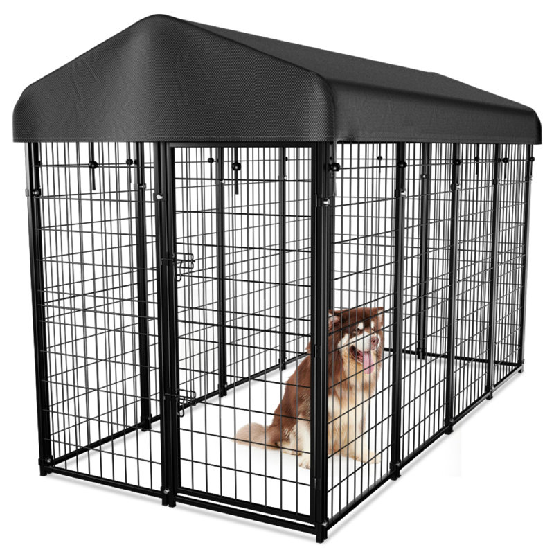 Clôture de cage 71 po / 54 po en métal pour chenil avec toit résistant aux rayons UV, H 71 po x l 98 po x P 49 po