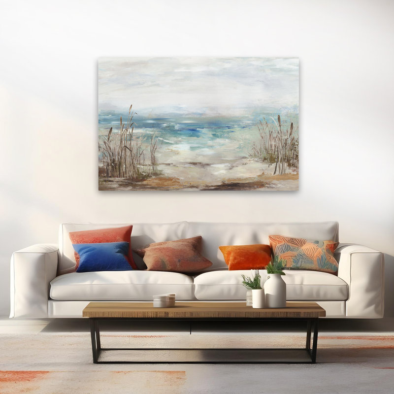 Paysage marin et vagues côtières à distance, H 40 po x l 60 po