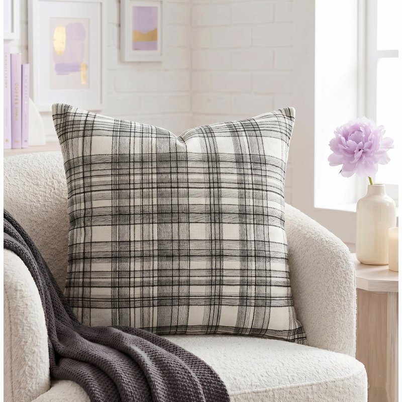 Coussin brodé, Blanc / noir, 20 po x 20 po, Housse de coussin seulement - sans coussin