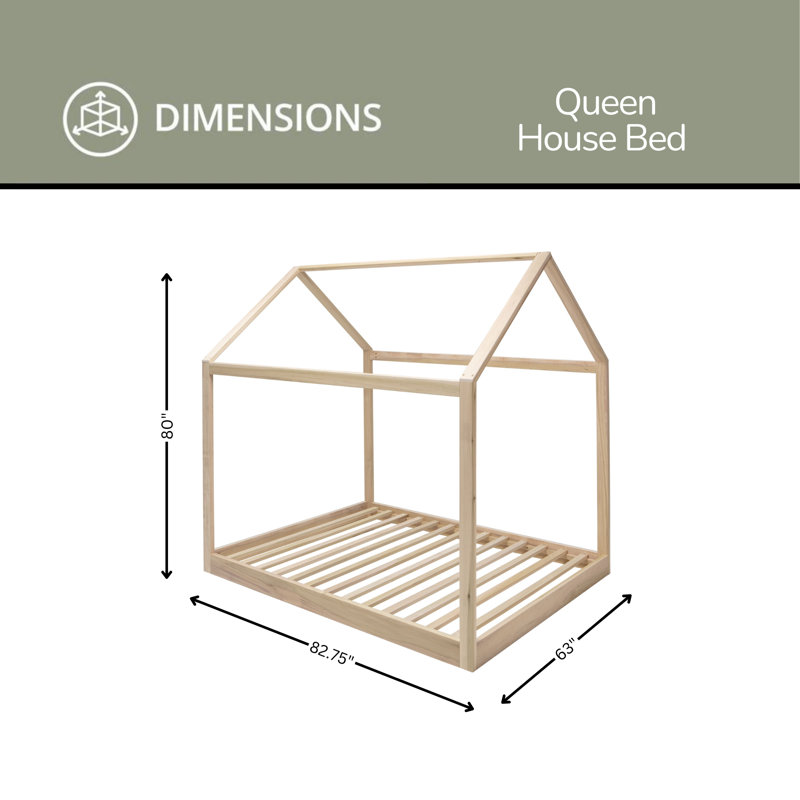 Khwaja Sierra Solid Wood House Bed with Railings, Queen