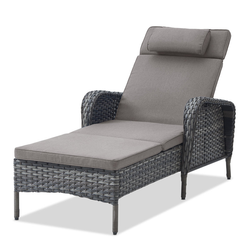 Dahlyla Outdoor Reclining Chaise Lounge Chair with Cushions, Gray, Gray