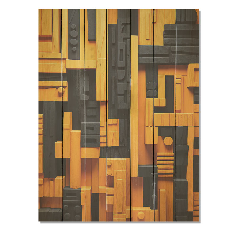 Motif tribal jaune Ndebele - Tribal africain sur bois, H 20 po x l 10 po