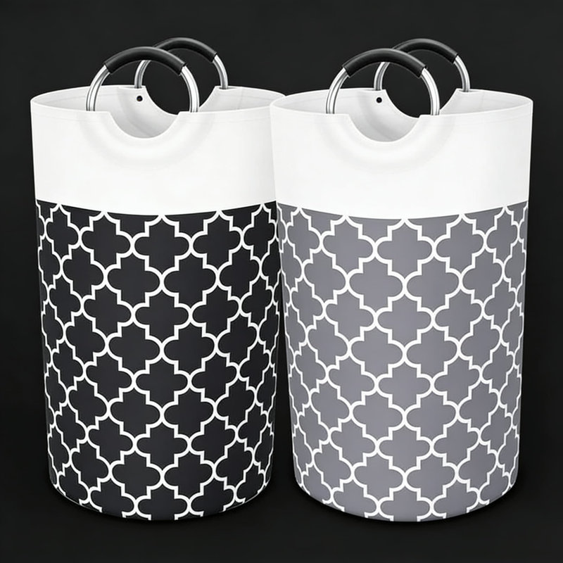 Ensemble de deux pièces, panier à linge pliable avec poignées, grand panier de rangement en tissu pour la salle de bain, organisateur de linge portatif avec lanterne