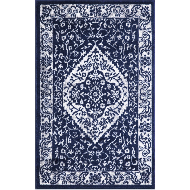 Keynes Pearl marine marocaine Heriz marine, Rectangle 2 pi 7 po x 4 pi 1 po