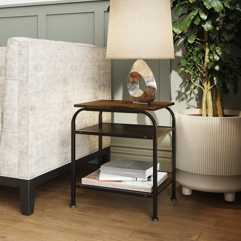 Aslak Industrial Urban Design 3 Tier Side or End Table. Black Metal Frame.