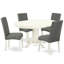 Ensemble de 5 pièces pour 4 pièces comprenant une table de salle à manger ovale avec rallonge papillon et 4 chaises de salle à manger Parson en tissu gris, lin blanc-303271879-385885185