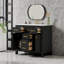 Meuble-lavabo 36 po - 4 tiroirs d'extension + 2 armoires à fermeture douce, lavabo en céramique 6,7 po et poignées dorées. Structure en pin massif, plateau de robinet 4 po-1398511333